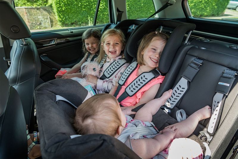 Multimac review in car magazine 4 child seats in the back of a skoda kodiaq